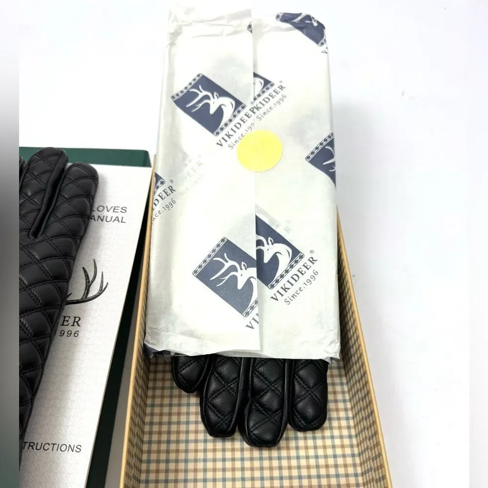 VIKIDEER Soft Leather Winter Warm Fur Lining Gloves In A Gift Box S